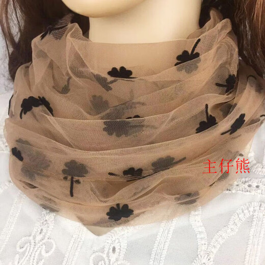 
FKSASU small scarf new mesh scarf for women in autumn and winter cervical protection thin style to show white neck cover fashionable and fashionable Lucky flower apricot color [1 package]
