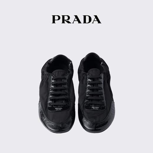 PRADA/Prada Gift Women's Re-Nylon and Sheep Leather Sneakers Black 35