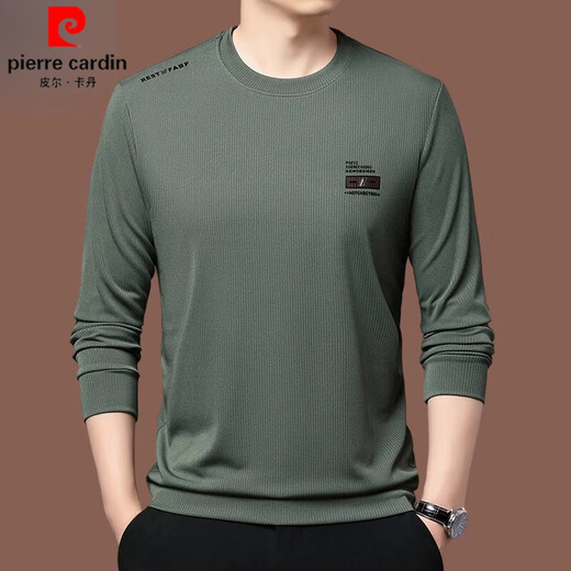 皮尔卡丹（pierre cardin）品牌纯棉长袖t恤男士春秋季纯色圆领内搭卫衣休闲百搭舒适体恤衫t 米色 6627款 170/L