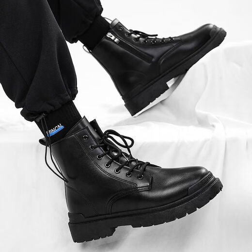 Botas Xier Martin Men Nuevas botas de trabajo de estilo británico de alto contenido Botas de cuero retro de moda Botas de motocicleta de suela gruesa Men Negro 40