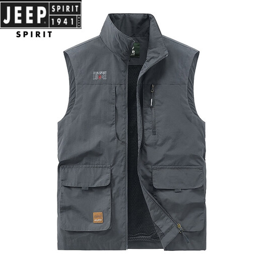 JEEP SPIRIT吉普男士马甲春秋季新款户外工装马夹休闲大码运动中年背心外套 677黑色 L (110-120斤)