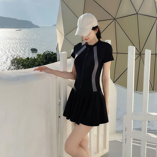 珊野2023新款泡温泉泳衣女保守连体显瘦遮肚ins风海边度假游泳衣 J6227 黑色(长袖连体) S码 (适合75-85斤)