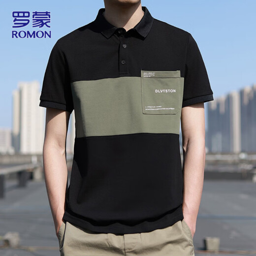 罗蒙（ROMON）短袖男士夏季休闲短袖t恤男翻领polo衫男上衣外套男 黑色 XL