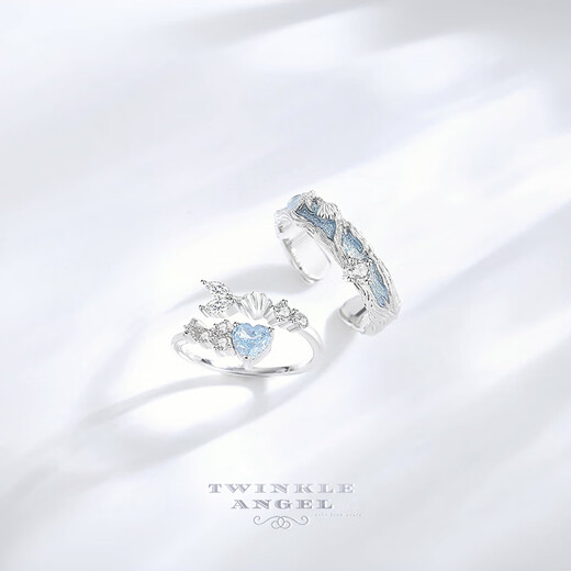 Twinkle Angel Mermaid Ring S925 Silver Couple Ring Live Mouth Adjustable Custom Engraving Student Valentine's Day Birthday Gift Fish You Companion Ring