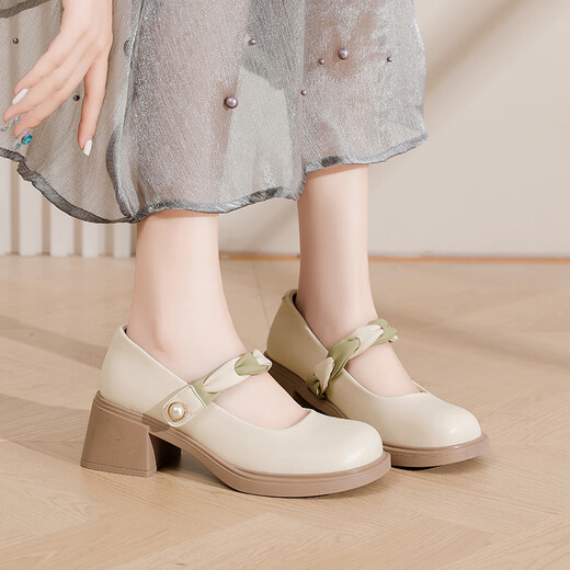 Daphne Français Mary Jane Chaussures pour femmes 2024 Température légère chaussures simples chaussures de soirée talons épais talons hauts abricot couleur 38