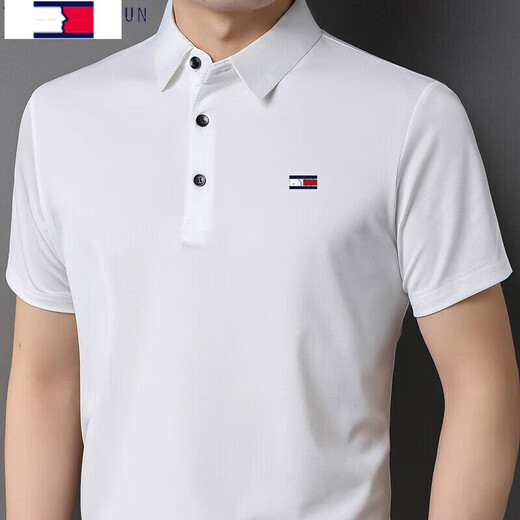 Tommy Hee Kelly Store Oficial Oficial de la marca American Tommy Summer Summer Camiseta de manga corta Men a la altura de la solapa de mediana edad de la marca de ropa de polo de la marca insignia de la marca del bluez de la calidad 17088 recomendada 115135Jin [Jin equivale a 0.5 kg]