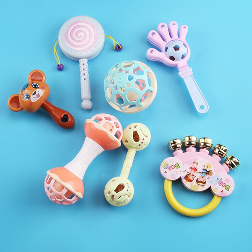 Handrasselspielzeug Baby 0 bis 3 Monate Rassel 6 Neugeborenes Baby Sandhammer Greiftraining 2 Jahre alte Handrassel Katzenrassel 7-teiliges Set Zuckerfingerhände doppeltes längliches Katzengesicht