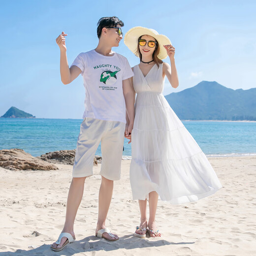 Yuehaiyuebei parent-child clothing for a family of three seaside vacation beach skirts Sanya travel mother-daughter clothing white dress travel long skirt white women's L