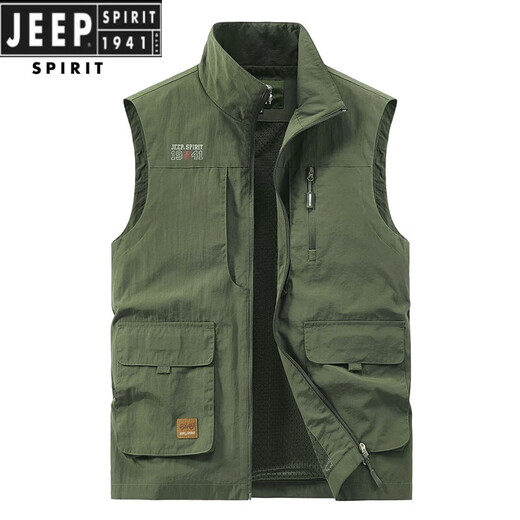 JEEP SPIRIT吉普男士马甲春秋季新款户外工装马夹休闲大码运动中年背心外套 677黑色 L (110-120斤)