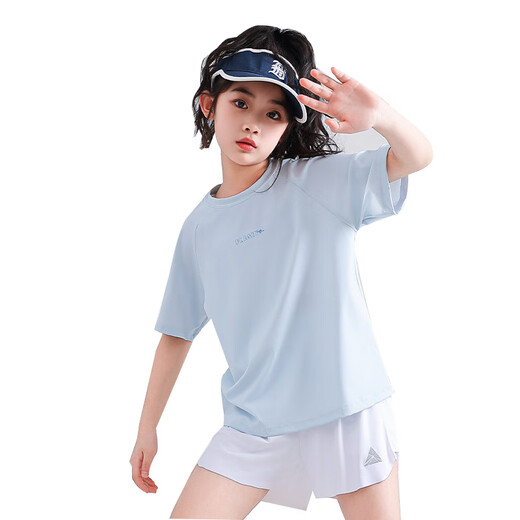 NICKYBABY女童运动套装儿童2025新款夏季大童跑步网球服短袖短裤速干两件套 9922白色+18426紫色短裤【套装】 120