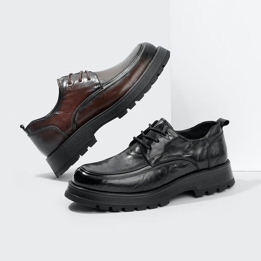 Belle pleated business shoes for men's new genuine leather thick-soled formal lace-up leather shoes A1422AM4 pre-sale Brown-Single 43 (265mm)