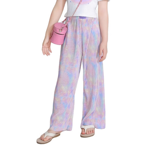 MoonKids Girls Ice Silk Mosquito-Repellent Pantalon Summer Pantalon Pantalon large pour enfants 2025 Summer Cool Big Big Child's à la mode pantalon 15290 Pantalon large pourpre + 9889 Blanc à manches courtes 170 cm