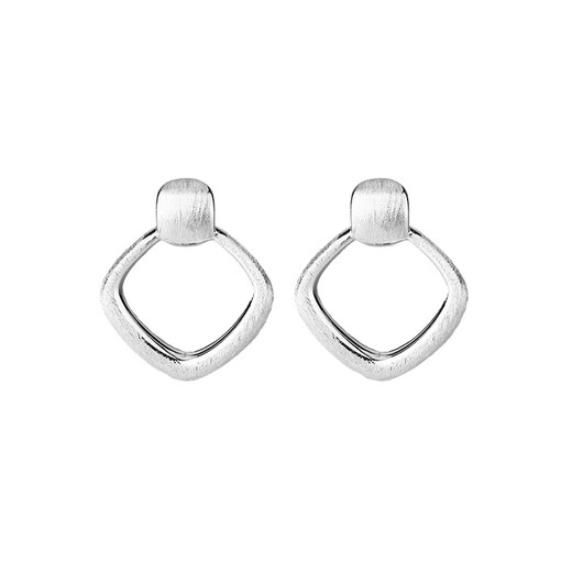 VTLs999 pure silver simple rhombus earrings for women geometric hollow quadrilateral brushed earrings light luxury niche earrings gift 999 sterling silver earrings exquisite gift box