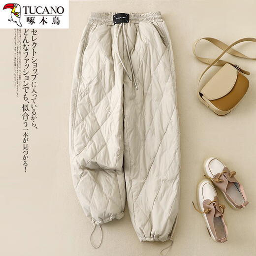 Woodpecker Exports Single Thick Down Down Cotton Pants Women's Winter Outerwear Winter Outerwear Warm Harem Pants Diamond Pants Apricot XL 130-145Jin Jin equals 0.5kg