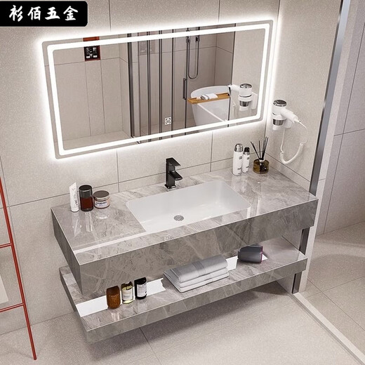 
XMSJ rock slab wash basin ceramic seamless double-layer bathroom cabinet integrated wash basin hotel bathroom washing fish belly white seamless basin smart mirror with supporting hardware SPWY60*50 has sold 7586 pieces