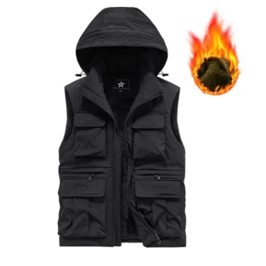 金盾棉马甲男冬季加绒保暖背心多口袋工装羊羔绒马夹加厚大码坎肩外套 8776款卡其色(加棉) 加绒 2XL 推荐(140-155斤