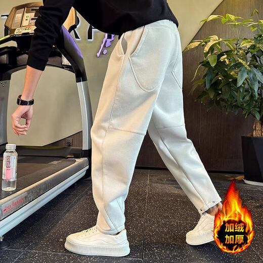 Kuraishi Kazuki trendy brand straight sweatpants men's autumn and winter new thickened warm solid color handsome casual sports pants Paris Gray XL