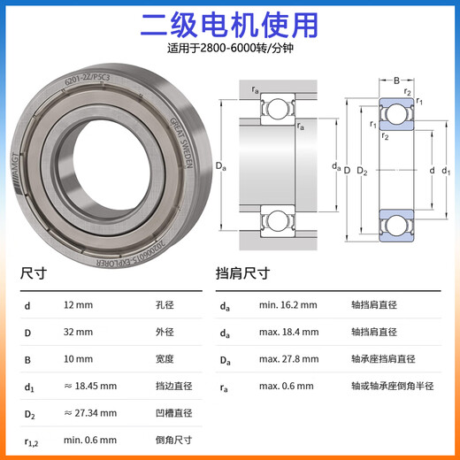 AMGT imported high-performance deep groove ball bearing 6200 6201 6202 6203 6204 6205 ZZ RS 6201-ZZ/P5 iron cover High performance