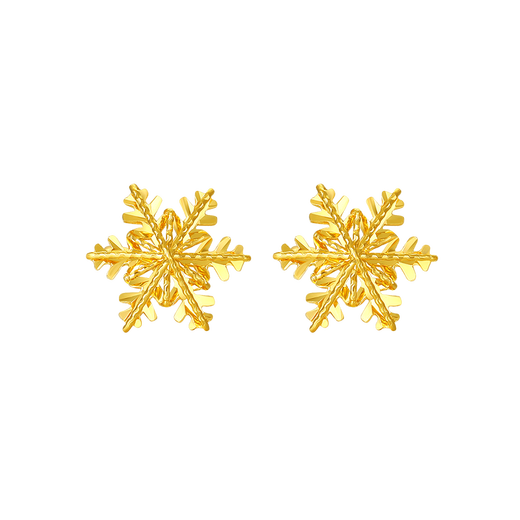 CHINA GOLD Gold Earrings for Women Pure Gold Snowflake Earrings Birthday Christmas Eve Gift for Girlfriend Pure Gold Earrings About 0.8g*Selected Gift Box