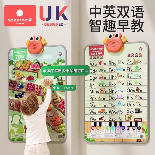 
Kechao Baby Audio Early Education Poster for Children Children's Voice Reading Points Reading Machine Baby Infant Psychological Pinyin Alphabet Wall Stickers (Recommended from 0-6 years old) English Alphabet + Animal World [Chinese and English Bilingual Logical Encyclopedia Knowledge]