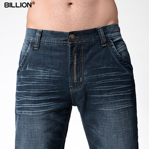 BILLION纯棉直筒牛仔裤男秋冬季厚款合体中腰时尚潮流复古休闲裤子13067 深蓝色 厚款 30