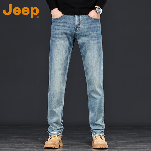 Jeep Jeep American Casual Jeans en 2025 Nouveau pantalon résistant aux usages de printemps et d'été lavé et usé pantalon droit P740MWN689 30 (115-125jin [Jin est égal à 0,5 kg]))