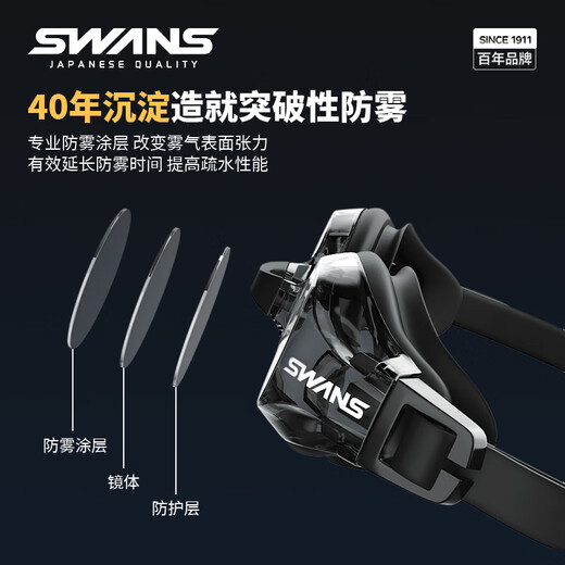 SWANS swimming goggles imported from Japan for men and women high-definition waterproof and anti-fog professional myopia customizable swimming goggles women's swimming cap set men's FOX2 black (myopia optional) 400 degrees