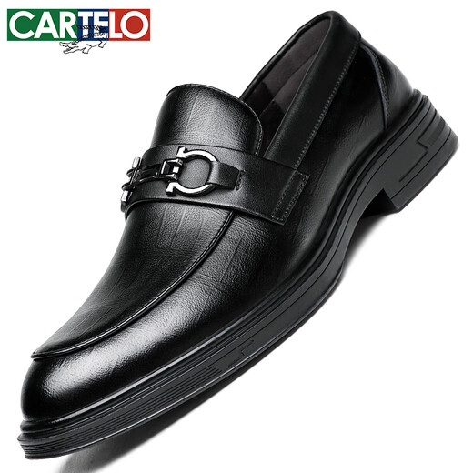 Cartelo Men's Mood Business Chaussures en cuir décontractées Plaid à bout de souffle, Chaussures en cuir formelles Men 9902 Black 39