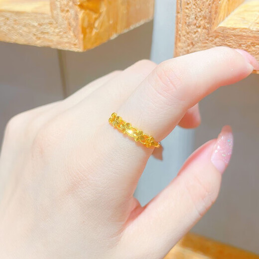 Chinese Valentine's Day gift, Fat Donglai's same style imitation gold-wrapped silver ring for women, new 24K golden four-leaf clover style 999 four-leaf clover ring