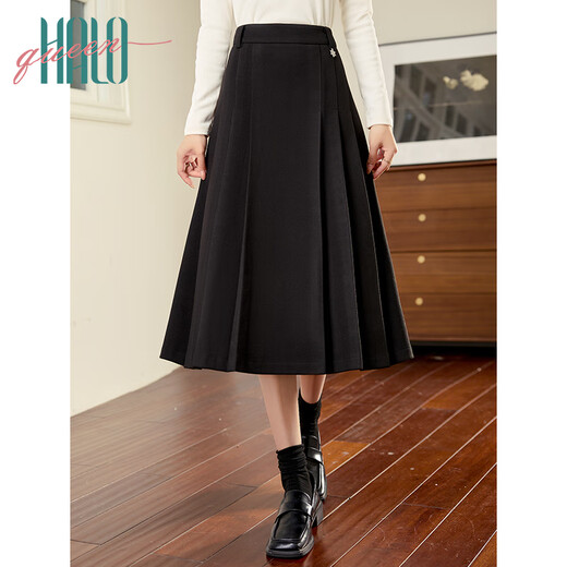Halo Queen suit women's autumn and winter annual party dress thickened pleated skirt versatile slimming over-the-knee skirt A-line skirt H144B6003