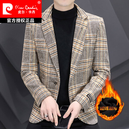 Pierre Cardin 2026 Velvet Suit Men's Jacket Casual Small Suit Men Korean Style Men's Winter Thickened Trendy Single Suit Gray XL 120-135
