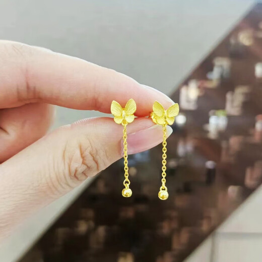 Yadige plated 18K gold light luxury gold colorful butterfly ear wire women's 2024 long tassel earrings new 999 pure gold ear butterfly