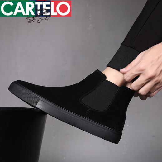 卡帝乐鳄鱼（CARTELO）轻奢高档秋冬高帮男鞋精神小伙一脚蹬休闲鞋红人黑武士百搭韩版潮 882黑色(加绒) 41