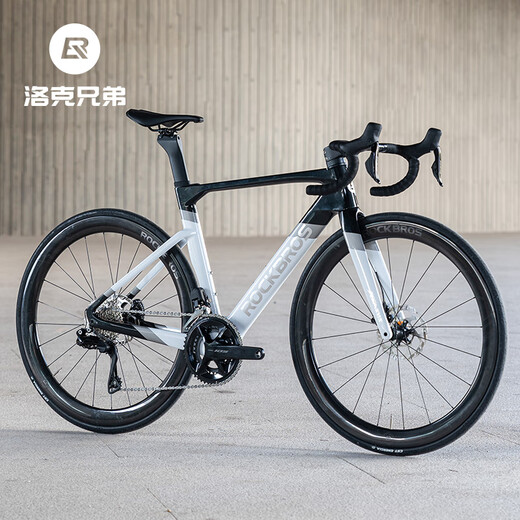 洛克兄弟碳纤维公路车UT电变套件105套轻量内走线碟刹气动自行车 黑银白（禧玛诺R7170套件） 定制尺寸联系客服