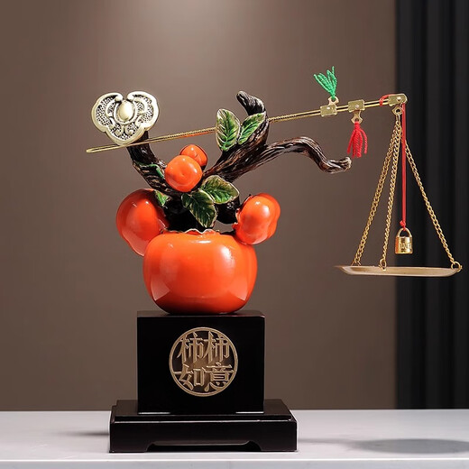 赟娅事事如意柿子新中式客厅酒柜摆件轻奢办公室高档装饰乔迁新居礼品 双柿如意【含礼盒】