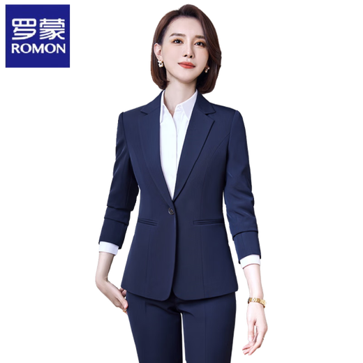 ROMON Suit Women's 2026 New Bank Work Service Official Interview Formal Professional Wear Anti-Wrinkle Suit Jacket Navy Top + Pants L 100Jin Jin is equal to 0.5kg -109Jin Jin is equal to 0.5kg