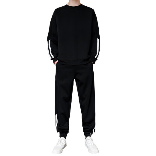 
Atlan sweatshirt suit men's long-sleeved T-shirt handsome set of sports casual sweatpants autumn and winter sportswear men's group suit 9230 black suit M (115-130Jin[Jin equals 0.5 kg])