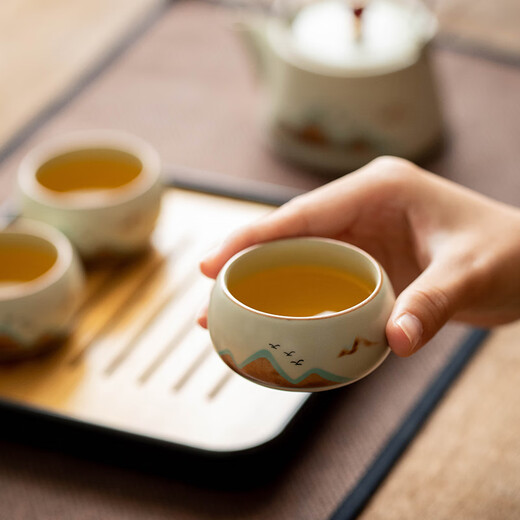 Simitang Ru Kiln Tea Set Portable Travel Complete Kung Fu Tea Set with Tea Tray Home Office Gifts Accompanying Gifts