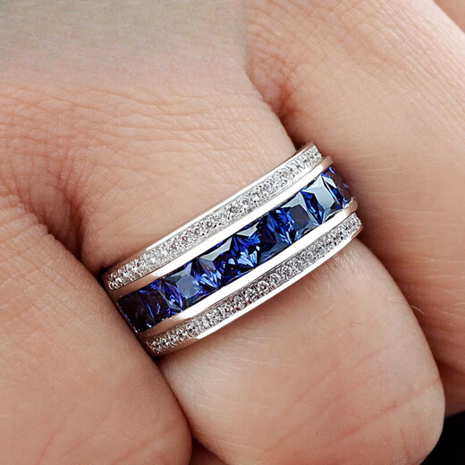 Tanzanite ring YANOR sapphire men's single row diamond imitation spot No. 14-16 circle wide version blue