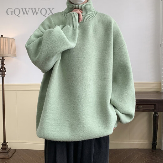 GQWWQX冬季宽松套头纯色高领毛衣高街男针织衫保暖打底衫潮 深灰 XL