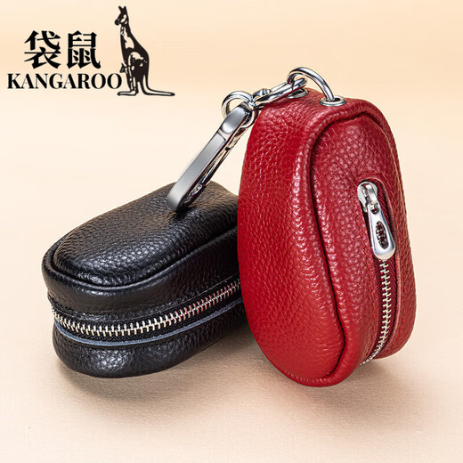 
Kangaroo (KANGAROO) new top layer cowhide key bag large capacity genuine leather multi-function car key bag door key bag male and female buckle black