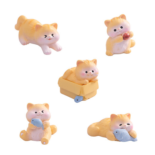 Cute Cartoon Shiba Inu Desktop Ornament Mini Puppy Kitten Simulation Animal Model Toy Micro Landscape Decoration 5 Naughty Kittens Set