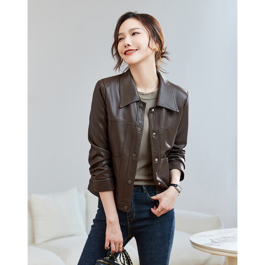 TERRE BLEUE Leather Jacket for Women 2025 Autumn New Loose Slim Small Design Single-breasted PU Leather Motorcycle Jacket