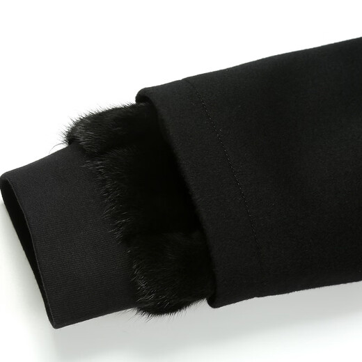 Caniti 100% cashmere hooded parka with imported mink lining, men's Nick mink coat, thick winter coat, black + imported mink lining + mink sleeve lining 4XL