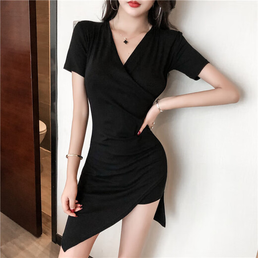 欲动夜场性感女装显瘦夜店性感连衣裙洗浴按摩短裙连衣裙技师工作服 黑色XL
