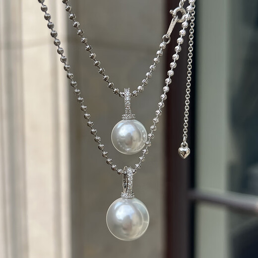 Fat Donglai quality Australian white pearl pendant Fang Tangjia Brilliant crystal buckle silver glitter bead necklace 14mm artificial Australian white pearl necklace