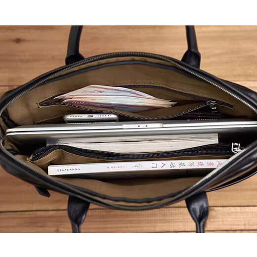 GUFANTI genuine first-layer cowhide briefcase men's large-capacity business trip laptop bag Father's Day gift for husband Black genuine first-layer cowhide medium bag 14 inches