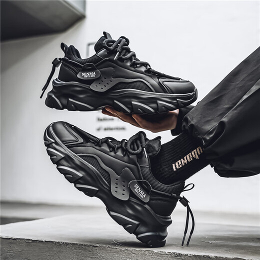 
Senma daddy shoes men's summer mesh 2025 new thick sole elevated sports breathable men's casual trendy shoes black 42