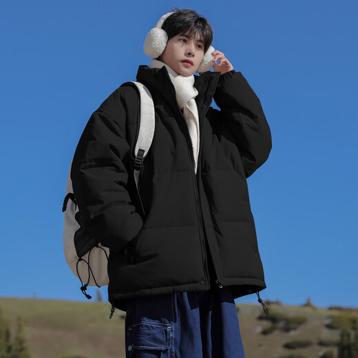 Geslandi Cotton Jacket Men's Jacket 2025 Winter New Trendy Loose Down Cotton Jacket Men's Thickened Casual Stand Collar Cotton Jacket Black L 125Jin Jin is equal to 0.5kg -140Jin Jin is equal to 0.5kg