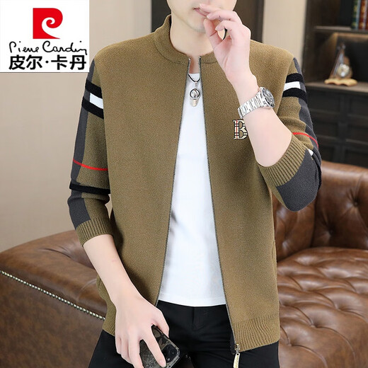 皮尔卡丹（pierre cardin）高端羊毛针织衫男高档潮牌休闲开衫毛衣男士春秋季薄款夹克外套男 黑色 4XL 165-180斤